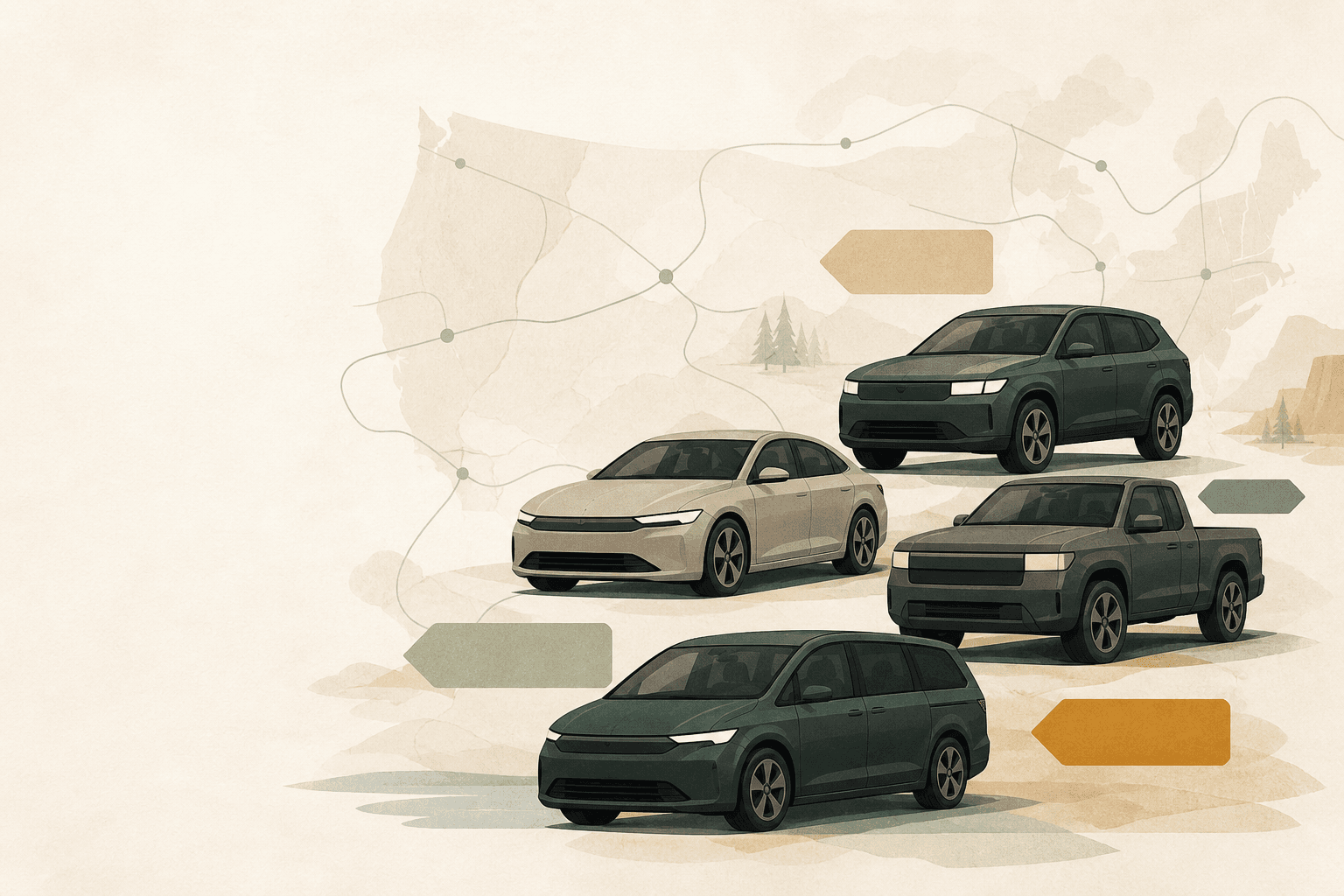 Illustration of comparing different types of used vehicles across a national market.